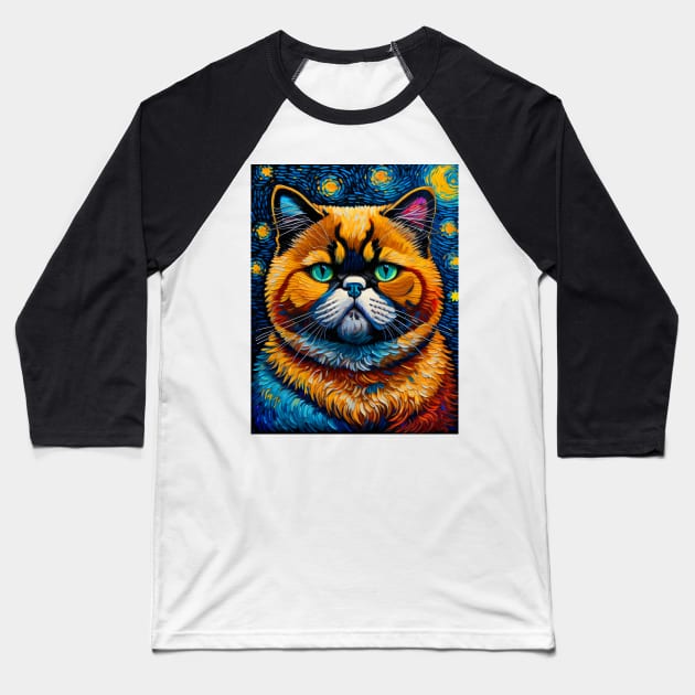 The Exotic Shorthair Cat in starry night Baseball T-Shirt by FUN GOGH